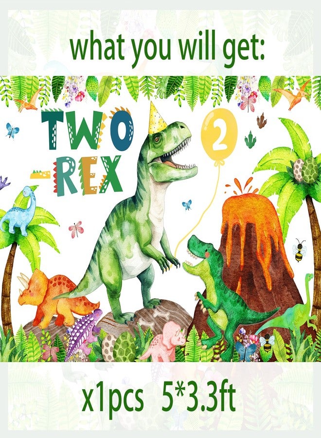 BIGKEOKI Two Rex Birthday Backdrop Banner for Boys Dinosaur 2nd Bday Decorations Jungle T-rex Dino Photography Background Dino Themed 2 Year Old Birthday 2 Rex Dino Bday Party Supplies Decor (Green Dino 2nd) - Image 2